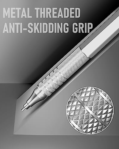 Four Candies Metal Mechanical Pencil Set with Case, 0.9mm, 3-Pack, Silver | 480PCS HB Lead Refills, 3 Erasers+9 Eraser Refills, Anti Grip, for Drafting, Engineering, Technical Drawing, Art Projects - color: Silver, style: 0.9 MM
