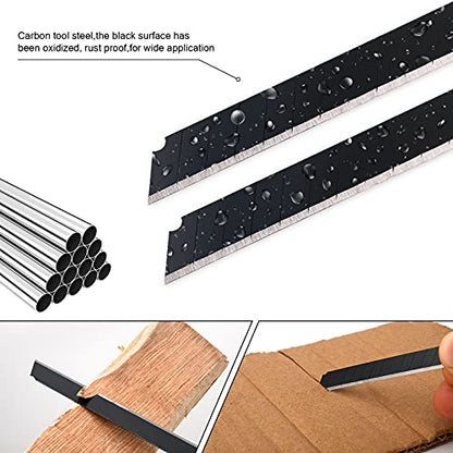 FOSHIO 100PCS 60 Degree Carbon Steel Snap Off Blades 9mm for Box Cutters Utility Knife Universal Art Knife Replacement Black Blades - color: Red - 60 Degree Blades