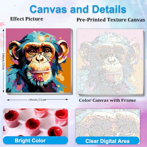 Artunion Framed Paint by Numbers Kit for Adults Beginners & Kids Ages 8-12,Colorful Monkey Paint by Number with Frame,Animals Paint by Numbers Kit on Canvas 10 * 10 Inch Without Easel - color: ZXT-267-F