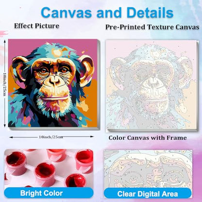 Artunion Framed Paint by Numbers Kit for Adults Beginners & Kids Ages 8-12,Colorful Monkey Paint by Number with Frame,Animals Paint by Numbers Kit on Canvas 10 * 10 Inch Without Easel - color: ZXT-267-F