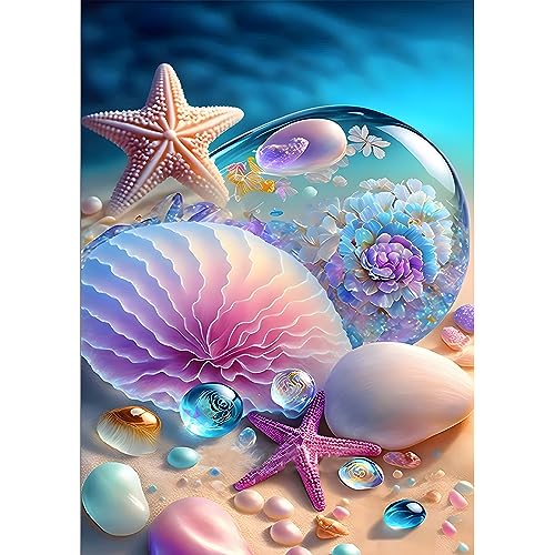 SENQAO Beach Diamond Painting Kits for Adults, Round Full Drill Sea Shells Starfish Diamond Art Kits, DIY 5D Diamond Painting Beach Diamond Art Kits Picture for Home Wall Decor 30x40cm - color: beach