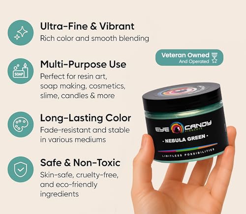 Eye Candy Premium Green Mica Powder Pigments | Multipurpose DIY Arts and Crafts Additive | Acrylic, Woodworking, Bath Bombs, Resin, Epoxy, Soap, Fishing Lures (Nebula Green) - color: Nebula Green