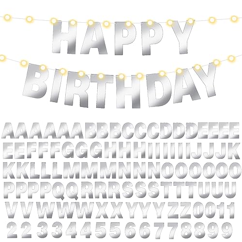 TaoBary 107 Pcs DIY Banner Letters Kit Glitter Banner,Glossy Silver | 107 Glitter Letters Numbers with Rope and Needle, Reusable for Birthday, Halloween, Christmas, Wedding, Valentine Decor - color: Glossy Silver