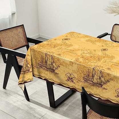 durony 2 Pack Pirate Party Tablecloth Plastic Treasure Map Tablecover Disposable Pirate Table Covers Nautical Party Supplies for Treasure Theme Birthday Decorations - style: Pirate