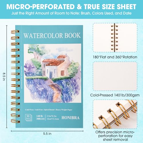 2 Pack 5.5" x 8.5" Watercolor Paper Pad, 30 Sheets (140lb/300gsm), Premium Cold Press Watercolor Sketchbook for Artists – Ideal for Classroom Art Finger Painting, and Mixed Media - size: 5.5" x 8.5"(2pack)