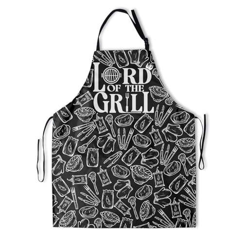 Art Apron with Pocket for Women Men | Kitchen Aprons Chef Apron for Cooking Baking BBQ Painting Gardening - color: Black Grilling Art