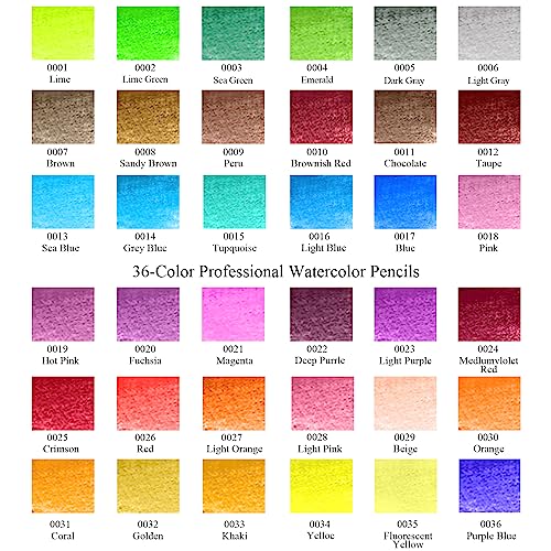 36-Color Watercolor Pencils, Water Color Pencils Set, Artist Drawing Pencils, Colored Pencils for Adult Coloring, Sketch Drawing Pencil Art Supplies, Coloring Pencil Set for Painting,Teens Child