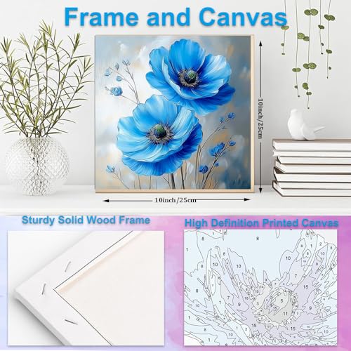 Artunion Framed Paint by Numbers Kit for Adults Beginners & Kids Ages 8-12,Blue Flowers Paint by Number with Frame,Abstract Poppy Paint by Numbers Kit on Canvas 10 * 10 Inch Without Easel - color: ZXT-334-F
