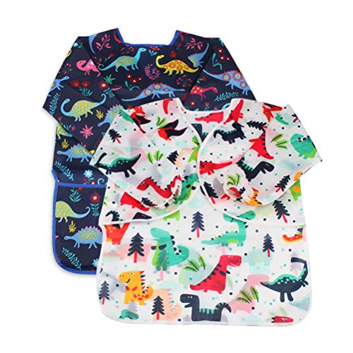 Kids Art Smocks 2 Pack Dinosaur Painting Apron for Children Waterproof Artist Smock with Long Sleeve and 3 Pockets for Age 3-8 Years - color: Dinosaur