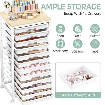 SYKIARIOL Rolling Cart with 12 Drawers,White - color: White, size: 12 Drawers