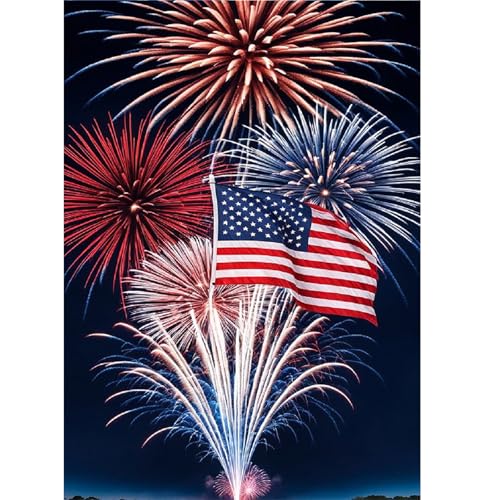 antor Diamond Painting Kits for Adults, 4th of July American Flag Fireworks Night Sky 5D Diamond Art Kits for Adults, DIY Full Drill Round Diamond Dot Patriotic Celebration Home Wall Decor 12x16 Inch - color: USA flag Fireworks