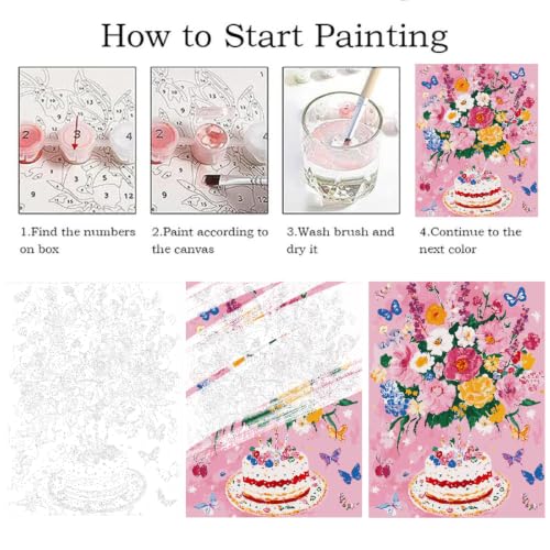 ZRIZQ Flowers Paint by Numbers Kit for Adults Beginner,Birthday,16x20 | Full set with wooden brushes,rolled canvas,rich paints.Calming activity.Beginner friendly.Just open and paint. - color: 16"X20"Rolled Canvas-Birthday Flowers