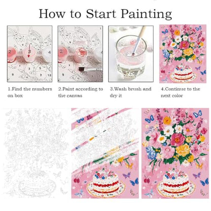 ZRIZQ Flowers Paint by Numbers Kit for Adults Beginner,Birthday,16x20 | Full set with wooden brushes,rolled canvas,rich paints.Calming activity.Beginner friendly.Just open and paint. - color: 16"X20"Rolled Canvas-Birthday Flowers