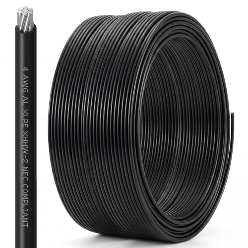 Relaxweex 100Ft 4 AWG XHHW-2 Aluminum Building Wire - UL Listed 600V 75A 90°C Stranded Cable for Residential, Commercial and Industrial Power Distribution Systems - size: 100Ft