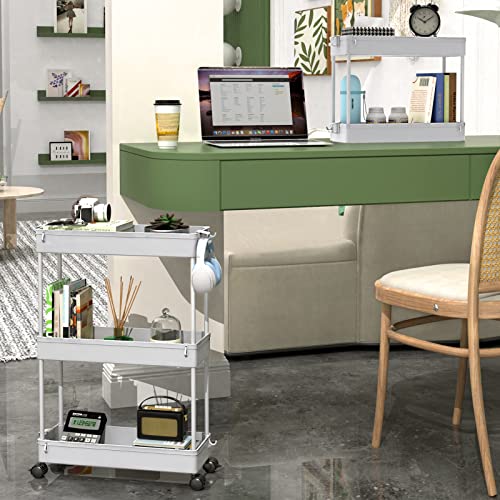 SPACEKEEPER Slim Rolling Storage Cart, 3 Tier Bathroom Cart Organizer, Gray | Narrow Rolling Cart with Wheels for Kitchen Office Bathroom Laundry Room,Mobile Utility Cart for Craft Art Makeup Nail Polish - color: Grey