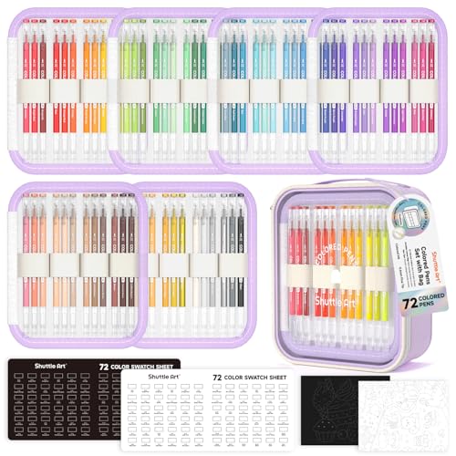 Shuttle Art Colored Pens, 72 Vibrant Colors Cute Journal Pens 0.6mm Fine Point Colored Gel Pens for Black Paper in Portable Bag for Coloring Writing Drawing Journaling Note Taking School Office Home - color: 72 Colors