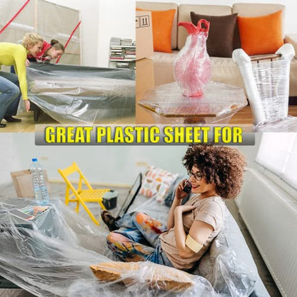 20 Pieces Plastic Drop Cloth, Multiple Waterproof Cloth Sheets for Painting, Dust-Proof and Rustproof, 9x12 Feet Tarp, Furniture Cover - size: 20 Pieces