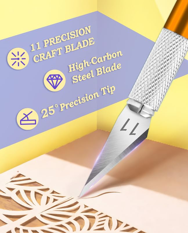 DIYSELF Hobby Knife Kit with 20#11 Blades, Aluminum Handle, 6-Inch Ruler | Hobby Knife Set with 20 #11 Blades, Ruler for DIY, Art & Model Making, Exacto Knife Kit for Crafters & Hobbyists, Gold - color: Gold-20
