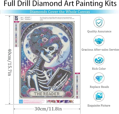 ARPADAMO Halloween Diamond Art Kits for Adults Skeleton Reader 12x16in - color: DP04091
