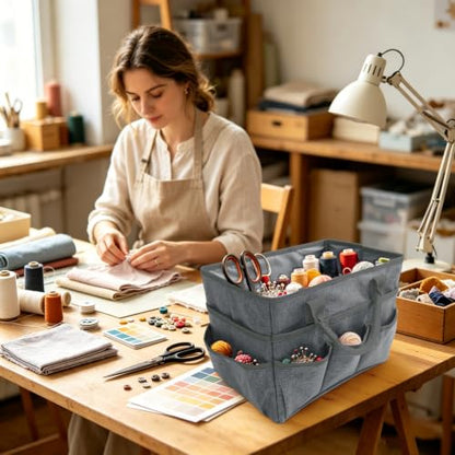 Craft Organizer Tote Bag,Art Supply Organizer Bag for Craft Supplies | 11 Pockets,Portable Handle,Collapsible Design,Reinforced Base,Sturdy Art Caddy Bag for Scrapbooking,Craft,Art,Sewing