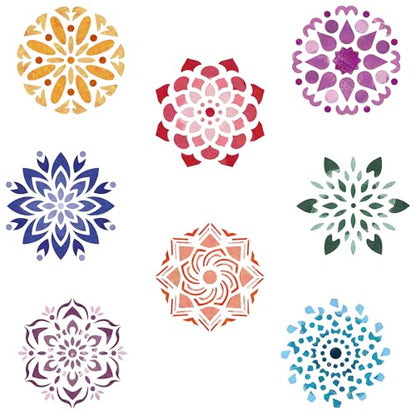 NAKLEO Painting Stencils for Kids, 8 Pcs Set 6x6” Mandals Rangoli, Children Creative Drawing Templates Plastic and Reusable, DIY Decoration Arts and Crafts, Paper Wall Wood Fabric | Creative Drawing Stencils, Plastic Reusable Painting Stencil DIY Crafts,