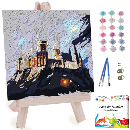 Artunion Framed Paint by Numbers Kit for Adults Beginners & Kids Ages 8-12,Magic Castle Paint by Number with Frame,Starry Night Paint by Numbers Kit on Canvas 10 * 10 Inch Without Easel - color: ZXT-342-F