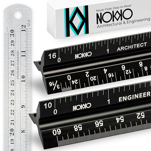 Architectural Scale Ruler and Engineering Scale Ruler Set, 12-Inch, 3-Piece | Architect and engineer scale ruler set with a 12-inch stainless steel ruler for drafting, blueprints and construction plans