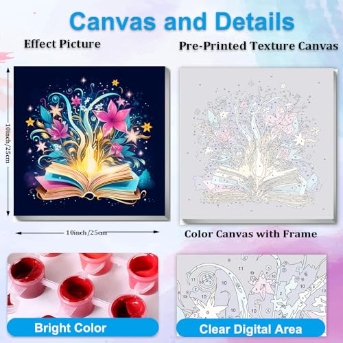 Artunion Framed Paint by Numbers Kit for Adults Beginners & Kids Ages 8-12,Mystical Book Flower Paint by Number with Frame,Flower Paint by Numbers Kit on Canvas 10 * 10 Inch Without Easel - color: ZXT-333-F