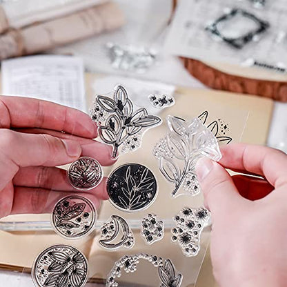 4 Themes 34Pcs Clear Stamps, Retro Rubber Clear Stamp, Transparent Silicone Stamps Seal for DIY Scrapbooking Card Making Decoration, Style A - style: Style A