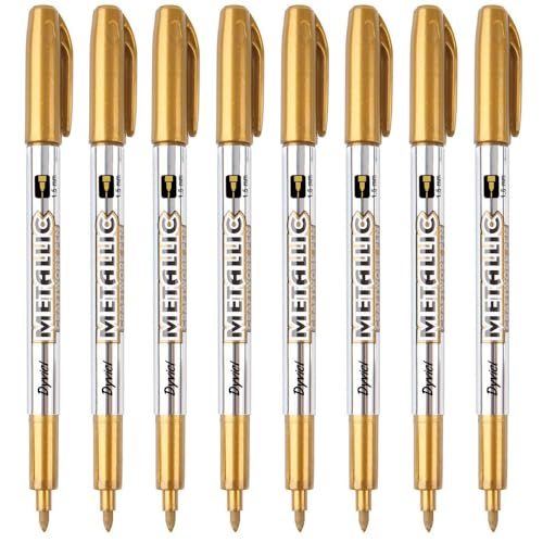 Dyvicl Metallic Marker Pens - Gold Paint Pens for Black Paper, Glass, Rock Painting, Halloween Pumpkin, Card Making, Scrapbook Album, Christmas DIY Art Craft, Set of 8 - color: Gold