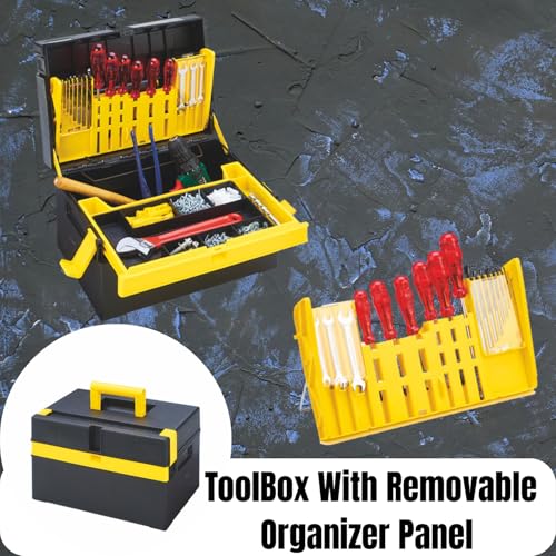 Compacto Tool Organizer Box with Removable Tray | Heavy-Duty Plastic Toolbox with Compartments for DIY, Electrical, and Craft Tools | Portable, Lockable & Durable | 10,62''X14,96''X8,66'' | by Onuva