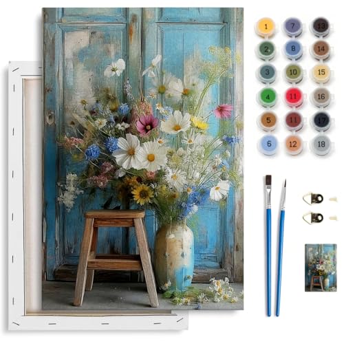 Spandrel Wildflower Bouquet Framed Paint by Numbers Kit for Adult, Floral Paint by Number Kits on Canvas, DIY Acrylic Oil Easy Farmhouse Painting by Numbers for Home Wall Decor, 8x12in - color: Flower