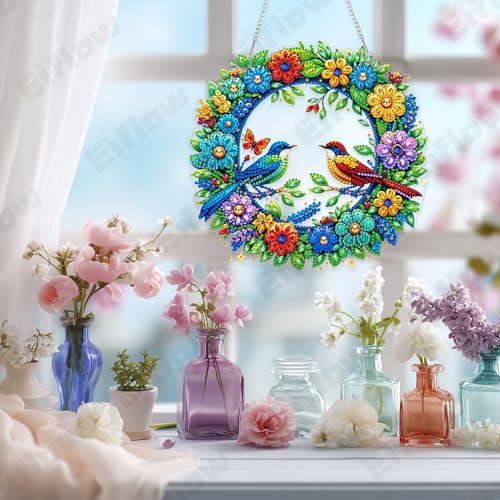Eiflow Acrylic Diamond Art Hanging Kit for Adults, DIY Diamonds Painting Door Hanger Board Kit, Special Crystal Diamond Art Painting Pendant Ornament (Wreath) - color: Wreath