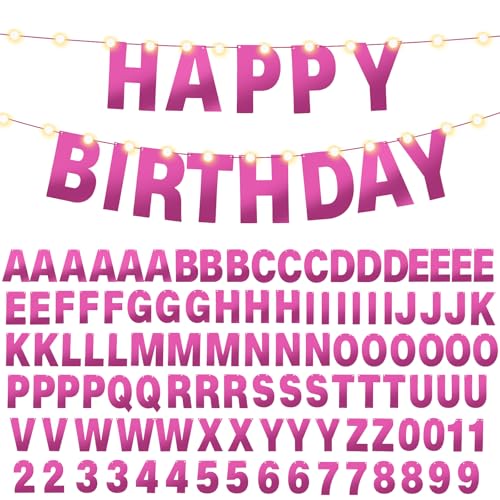TaoBary 107 Pcs DIY Banner Letters Kit Glitter Banner,Bright Pink | 107 Glitter Letters Numbers with Rope and Needle, Reusable for Birthday, Halloween, Christmas, Wedding, Valentine Decor - color: Bright Pink