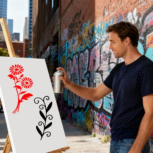 18 Pcs Floral Stencils for Painting Flower Leaf Stencil Template Retro Reusable Furniture Cake Decorative Stencils Border for Wood DIY Craft Canvas Fabric - style: Floral Leaf