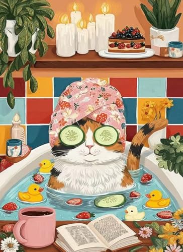 ZRIZQ Paint by Numbers Kit for Adults Beginner Animal,Cat Bathroom,16x20 | Full set with wooden brushes,rolled canvas,rich paints.Calming activity.Beginner friendly.Just open and paint. - color: 16"X20"Rolled Canvas(Frameless)-Cat 16