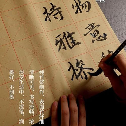 MEGREZ Grid Maobian Xuan Paper Half Raw Ripe Calligraphy Practice Sheets | ink control no heavy bleed, clear grid lines, Chinese kanji calligraphy practice, 29 x 38 cm, 9cm x 12 grids, 50 sheets - size: 9 cm x 12 Grids/ Sheet