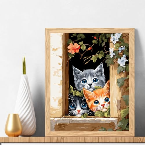 Natuyalo Painting by Numbers for Adults - Three Little Kittens Adult Paint by Number Kits for Beginners, Animals Cats DIY Art Craft Kits for Ideal Gift No Frame (16x20 Inch) - color: ART-03