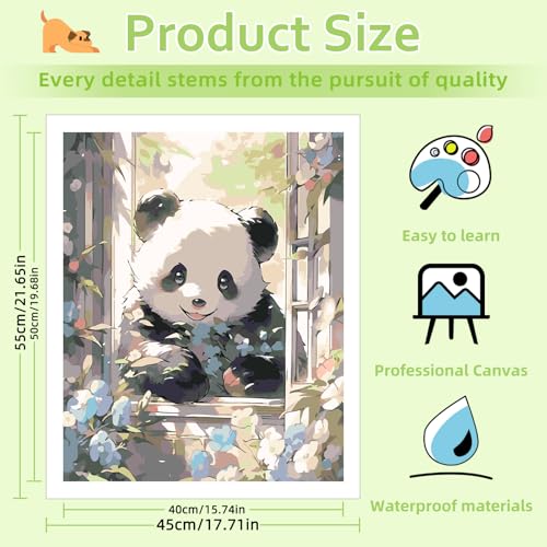 Reivworl Panda Paint by Numbers Kit for Adults Beginner 16×20 inch | Panda Paint by Number Kits 16×20 inch, Crafts on Canvas with Gifts. - color: 15-Panda