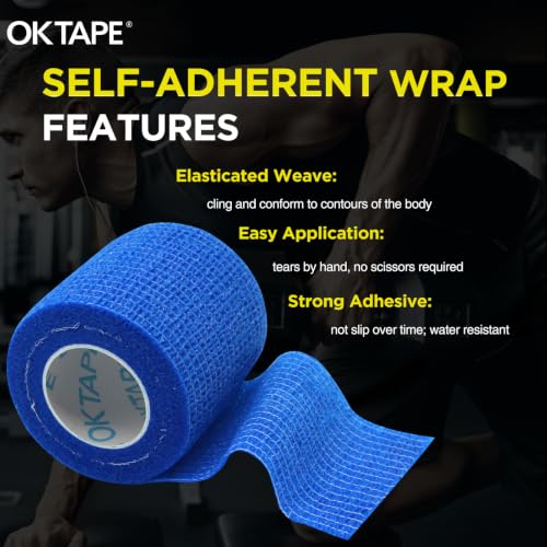 OK TAPE 12 Rolls Self Adhesive Bandage Wrap, Cohesive Elastic Athletic Tape - color: Blue, size: 2 Inch