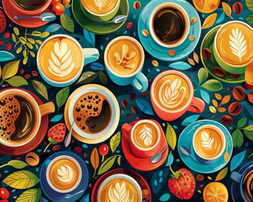 TUMOVO Paint by Numbers for Adults, Vibrant Coffee Cups Beans Decor | Coffee Lover DIY Craft, Adult Paint by Number Kits for Beginners, Proudly Display Creation, Paint Set, 16x20 Inches. - color: Coffee