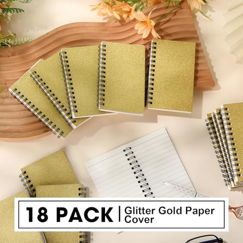 Jutom 18 Pcs Small Spiral Notebook Memo Pad 3x5, Glitter Gold - color: Glitter Gold