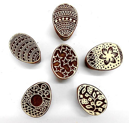 CraftsofIndia® Egg/Oval Wooden Blocks for Stamping, Block Printing on Textiles, Pottery Crafts,Henna, Wall Painting (Set of 6) - size: Pack # 101