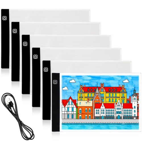 Ropoloogy 6 Pack A4 Rechargeable Tracing Light Box Diamond Art Painting Drawing LED Light Pad with USB Powered and Adjustable Brightness Art Tracer Board for Sketching Animation Stenciling