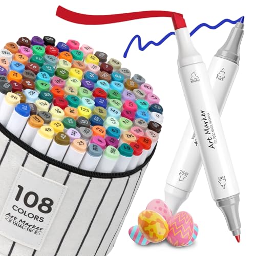 IONSGAKO 108 Colors Alcohol Markers Set,Dual Tip Coloring Markers for Adult - color: 108 Colors
