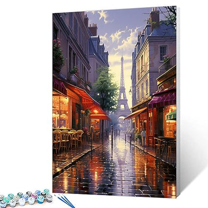 Tucocoo Paint by Number France Street Scenery Street Town Landscape DIY Painting On Canvas with Brushes Acrylic Paints Paint by Numbers for Adults and Kids Students Beginner 16x20 Inch（Without Frame） - color: Scenery 01, size: 16''x20''(Frameless)