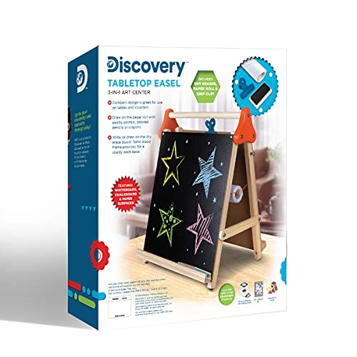 Discovery™ 3-in-1 Tabletop Dry Erase Chalkboard Painting Art Easel, Includes Paper Roll and Oversized Clip, 17 x 15 Inch Wood Frame, Perfect for Children 3+ | Foldable/Portable for Countertop Play