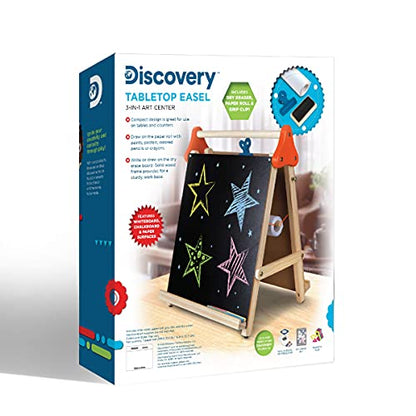 Discovery™ 3-in-1 Tabletop Dry Erase Chalkboard Painting Art Easel, Includes Paper Roll and Oversized Clip, 17 x 15 Inch Wood Frame, Perfect for Children 3+ | Foldable/Portable for Countertop Play