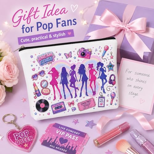 KATSEYE Merch Cosmetic Pouch for Women, Pop Girl Group Makeup Bag, Cute Fan Travel Organizer Bag, Canvas Toiletry Pouch for Concert and Daily Essentials (C)