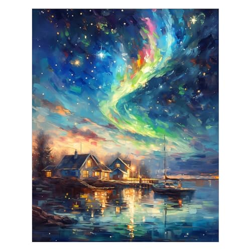 AUKELHJ Paint by Numbers Kit for Adults Beginner, Aurora, 16X20 Inch - color: 09-Landscape